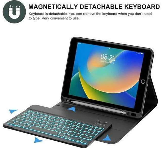 Alt view image 2 of 7 - BORIYUAN New iPad 10.2 9th 8th 7th Generation 2021 Keyboard Case, 7 Colors Backlit Detachable Keyboard Slim Leather Folio Smart Cover for iPad 10.2 Inch/iPad Air 10.5"(3rd Gen)/iPad Pro 10.5" Black