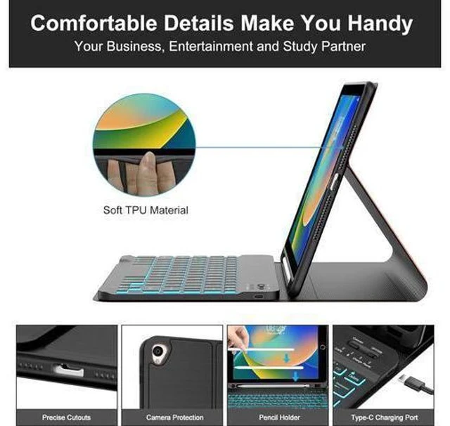 Alt view image 5 of 7 - BORIYUAN New iPad 10.2 9th 8th 7th Generation 2021 Keyboard Case, 7 Colors Backlit Detachable Keyboard Slim Leather Folio Smart Cover for iPad 10.2 Inch/iPad Air 10.5"(3rd Gen)/iPad Pro 10.5" Black