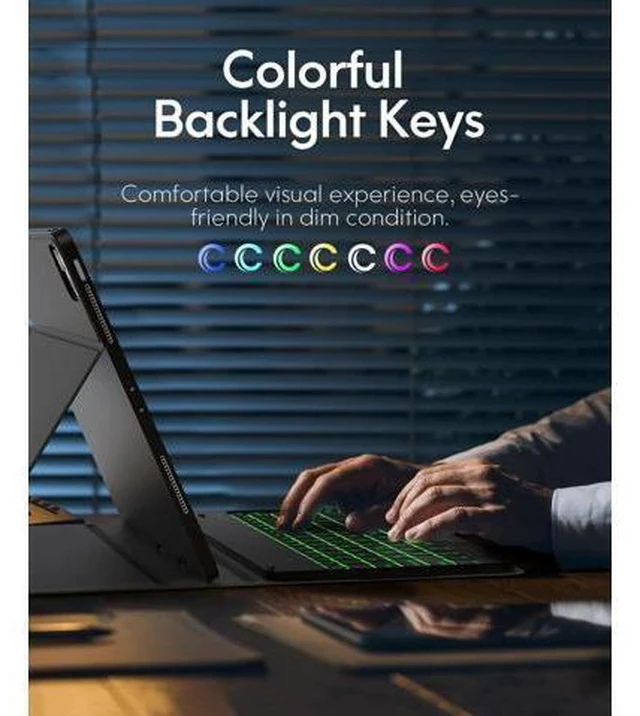 Alt view image 3 of 7 - CHESONA Keyboard for iPad Pro 12.9 2022 6th Generation, iPad Pro 12.9 Case with Keyboard 5th/4th/3rd Gen - 7 Colors Backlit - Detachable - Pencil Holder - Stand Cover -iPad Pro 12.9 Keyboard, Black