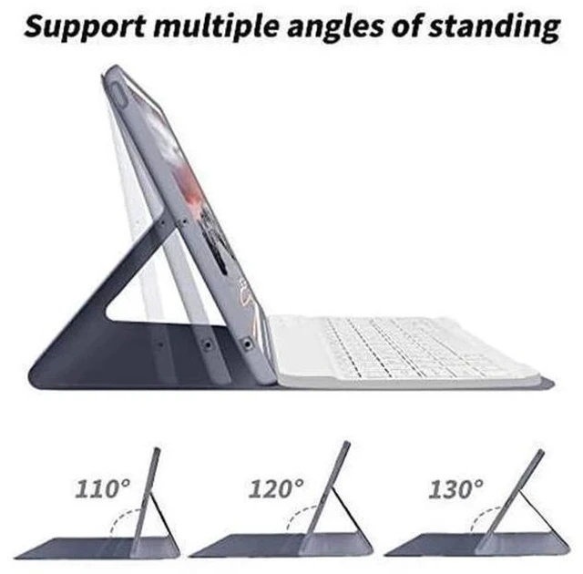 Alt view image 5 of 7 - Aoub Keyboard Case for iPad 9th Generation 2021/8th Gen 2020/7th Gen 2019 10.2 Inch, Detachable Wireless Bluetooth Keyboard, Stand Folio Keyboard Cover with Pencil Holder, Auto Sleep/Wake, Purple Gray