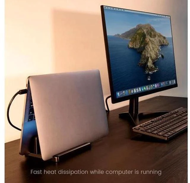 Alt view image 4 of 7 - 3-Slot Vertical Laptop Stand Holder Adjustable ABS Plastic Desktop Notebook Dock Vertical Laptop Stand Space-Saving for All MacBook/Surface//HP//Chrome Book