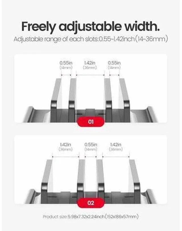 Alt view image 5 of 7 - 3-Slot Vertical Laptop Stand Holder Adjustable ABS Plastic Desktop Notebook Dock Vertical Laptop Stand Space-Saving for All MacBook/Surface//HP//Chrome Book