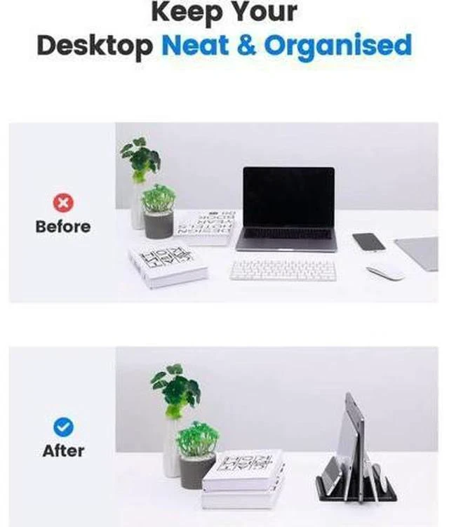 Alt view image 6 of 7 - 3-Slot Vertical Laptop Stand Holder Adjustable ABS Plastic Desktop Notebook Dock Vertical Laptop Stand Space-Saving for All MacBook/Surface//HP//Chrome Book