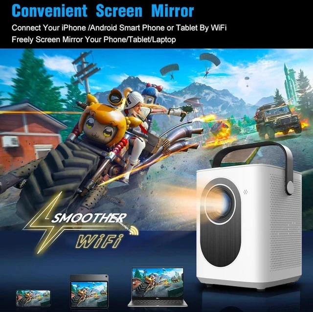Alt view image 6 of 7 - Portable Projector, Full HD Projector with 4k 1080P Support with Android 11,280ANSI 10,000 Lumens, WiFi 6 BT 5.0 Video Projector for Mobile Phone/TV Stick/HDMI/USB/PC Home Theater Projector