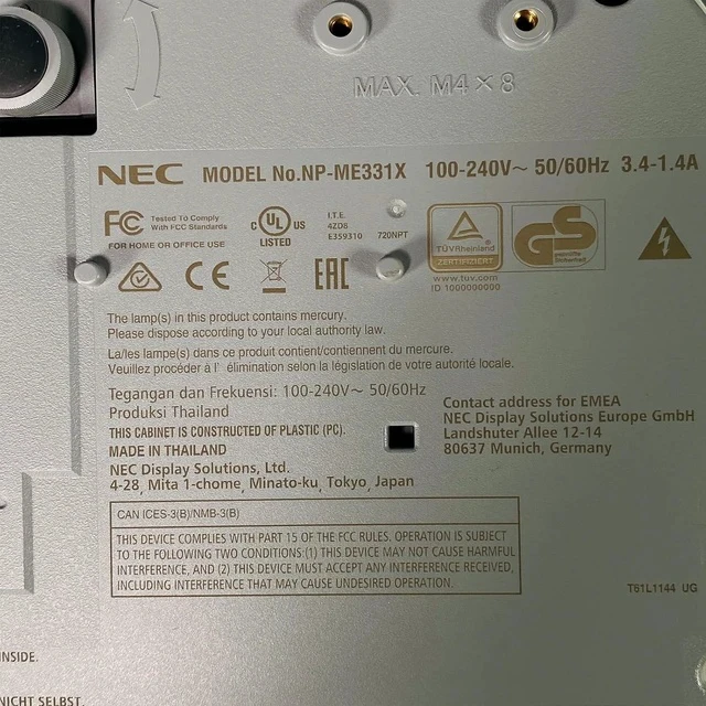 Alt view image 5 of 5 - NEC ME331X 3LCD Projector Portable 3300 Lumens 1080p Conference Room, Bundle HDMI Cable Remote Control Power Cable