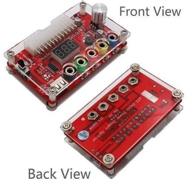 Alt view image 3 of 7 - 24 Pins ATX Power Supply Breakout Board and Acrylic Case Kit Module Adapter PC Power Connector Support 3.3V/5V/12V 1.8V-10.8V(ADJ) (10pcs)