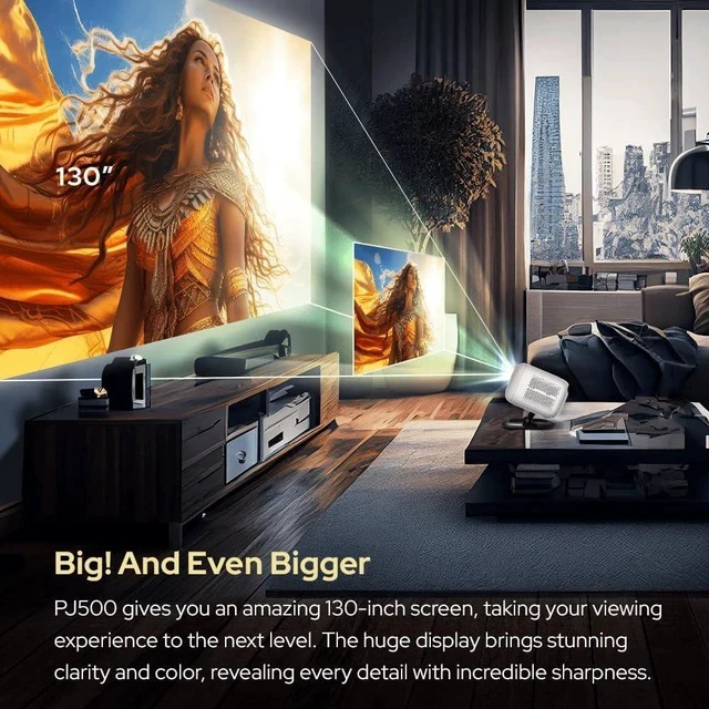 Alt view image 4 of 6 - RockTek PJ500 Bright FHD Sealed Projector, Smart OS, FULL HD, Wifi 6, Bluetooth 5.2, 550 ANSI Lumens, 130 inch screen, Auto Keystone, Auto Focus