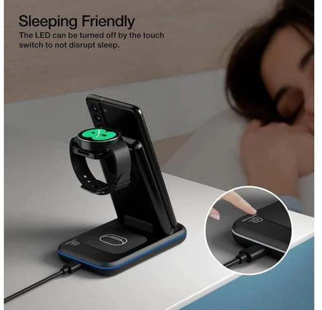 Alt view image 5 of 7 - Wireless Charger for /Android Foldable 3 in 1 Fast Charging Station/Stand/Multi Charger for S25 Ultra/S24/Note 20 Travel Pad for Galaxy Watch 7/6/5/4/Active 2 For Buds(Black)