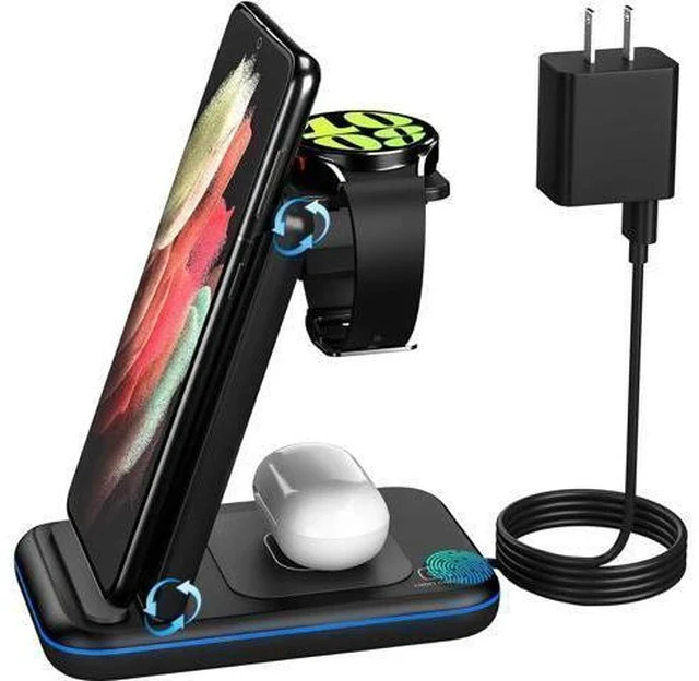 Alt view image 7 of 7 - Wireless Charger for /Android Foldable 3 in 1 Fast Charging Station/Stand/Multi Charger for S25 Ultra/S24/Note 20 Travel Pad for Galaxy Watch 7/6/5/4/Active 2 For Buds(Black)