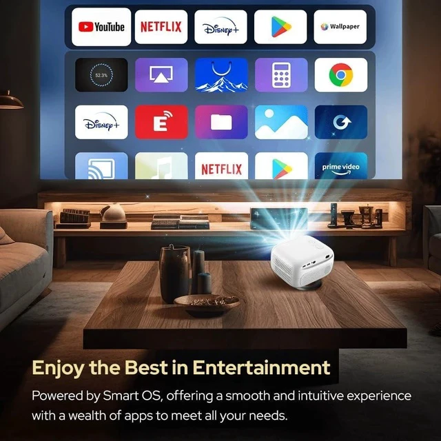 Alt view image 6 of 6 - RockTek PJ500 Bright FHD Sealed Projector, Smart OS, FULL HD, Wifi 6, Bluetooth 5.2, 550 ANSI Lumens, 130 inch screen, Auto Keystone, Auto Focus