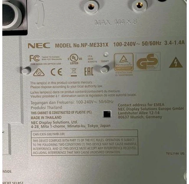 Alt view image 5 of 5 - NEC ME331X 3LCD Projector Portable 3300 Lumens 1080p Conference Room, Bundle HDMI Cable Remote Control Power Cable