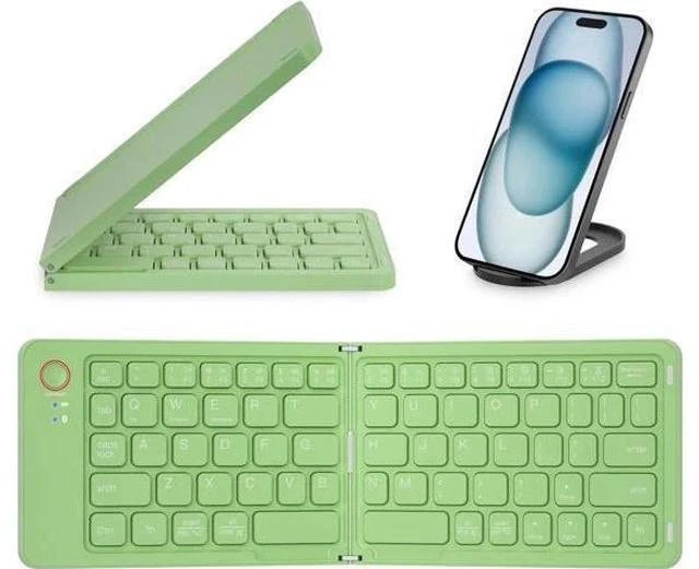 Main image of Mini Foldable Bluetooth Keyboard - Portable Wireless Full Size Keyboard (Sync Up to 3 Devices), Ultra-Slim Aluminum Travel Folding Keyboard for iPhone iPad Mac Android Windows iOS (Green)