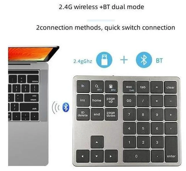 Alt view image 3 of 7 - 35 Key Digital Keypad Wireless BT Dual Mode Numeric Keypad Silent Mobile Phone Computer Compatible Numeric Keyboard White