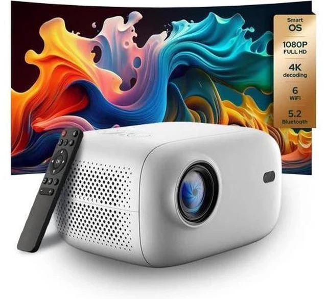 Alt view image 2 of 7 - PJ500 Compact Smart Projector, 40"-130" 1080P HD Screen, 4K Decoding, 550 ANSI Lumens, Auto Focus and Keystone, Wi-Fi 6 & Bluetooth 5.2 Connectivity