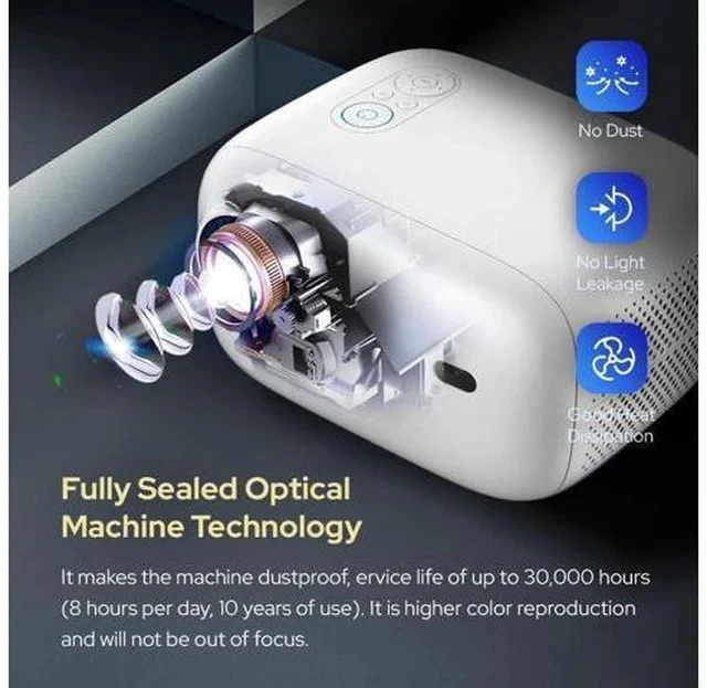 Alt view image 4 of 7 - PJ500 Compact Smart Projector, 40"-130" 1080P HD Screen, 4K Decoding, 550 ANSI Lumens, Auto Focus and Keystone, Wi-Fi 6 & Bluetooth 5.2 Connectivity