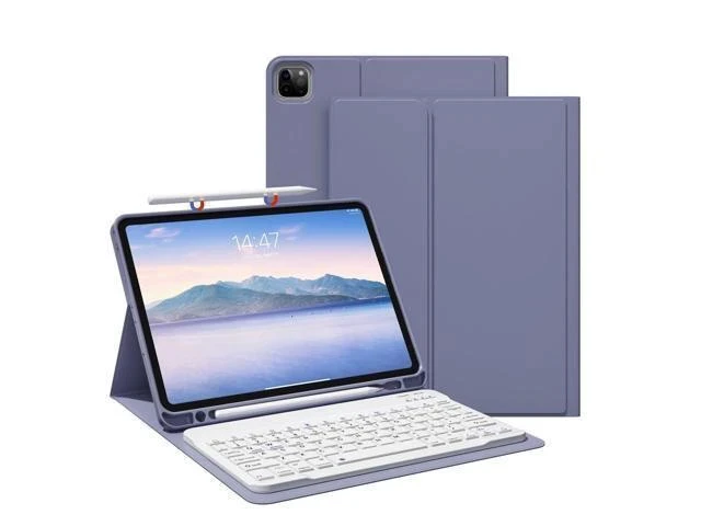 Alt view image 6 of 7 - GKABXY Keyboard Case for iPad Pro 11 inch (4th/3rd/2nd/1st Gen) 2022/2021/2020/2018, Detachable Wireless Bluetooth Keyboard Case with Pencil Holder for iPad Pro 11", Auto Sleep/Wake (Purple Gray)
