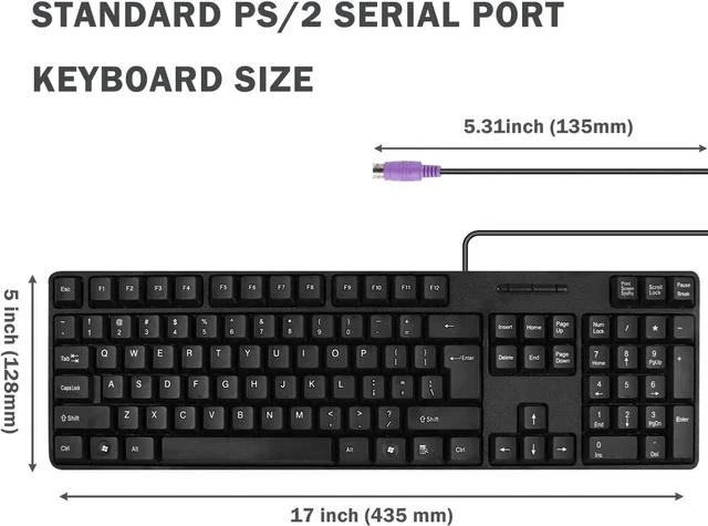 Main image of MCSaite Wired PS2 104 Keys Computer Keyboard with Stands,Black,Waterproof - US Layout Compatible for Windows, PC, Laptop