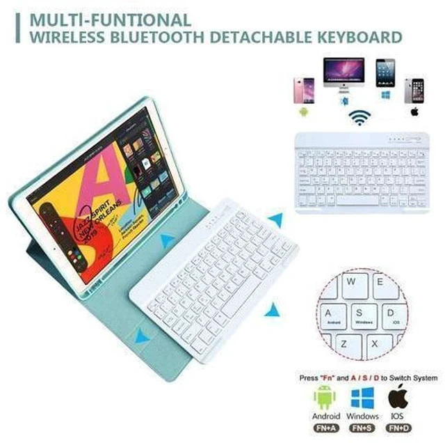 Alt view image 3 of 7 - MMK for iPad Keyboard Case for 10.2" 9th/8th/7th Generation 2021/2020/2019, Detachable Wireless BT Keyboard with Magnetic Protective Cover with Pencil Holder for iPad Pro 10.5" 2019