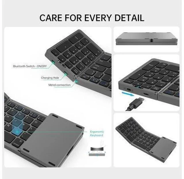 Alt view image 3 of 7 - BRIMFORD Foldable Bluetooth Keyboard, Foldable Wireless Portable Keyboard with Numeric Keypad, USB-C Rechargeable Travel Keyboard for Laptop,Tablet,iPad,Smartphone(Black)
