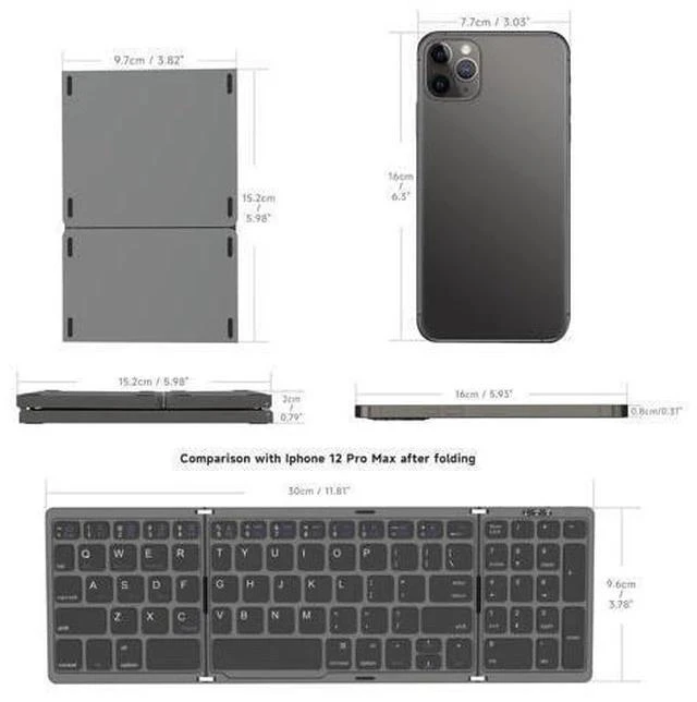 Alt view image 4 of 7 - BRIMFORD Foldable Bluetooth Keyboard, Foldable Wireless Portable Keyboard with Numeric Keypad, USB-C Rechargeable Travel Keyboard for Laptop,Tablet,iPad,Smartphone(Black)