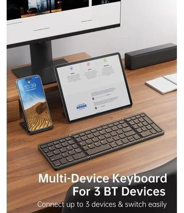 Alt view image 7 of 7 - BRIMFORD Foldable Bluetooth Keyboard, Foldable Wireless Portable Keyboard with Numeric Keypad, USB-C Rechargeable Travel Keyboard for Laptop,Tablet,iPad,Smartphone(Black)