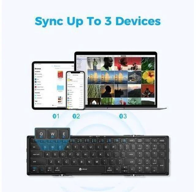 Alt view image 3 of 7 - iClever Foldable Keyboard with Number Pad, BK09 Wireless Portable Keyboard for Travel and Business Trip, USB-C Charging Compact Keyboard for iPad, iPhone Mac Android Windows iOS, Sync up to 3 Devices