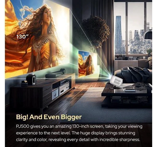 Alt view image 4 of 6 - RockTek PJ500 Bright FHD Sealed Projector, Smart OS, FULL HD, Wifi 6, Bluetooth 5.2, 550 ANSI Lumens, 130 inch screen, Auto Keystone, Auto Focus