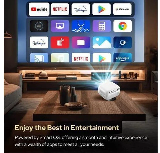 Alt view image 6 of 6 - RockTek PJ500 Bright FHD Sealed Projector, Smart OS, FULL HD, Wifi 6, Bluetooth 5.2, 550 ANSI Lumens, 130 inch screen, Auto Keystone, Auto Focus