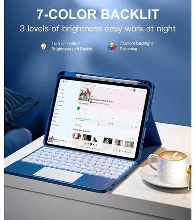 Alt view image 6 of 7 - iPad 10th Generation Case with Keyboard (10.9", 2022), Smart Keyboard Folio Cover with Pencil Holder, Multi-Touch Trackpad, 7 Color Backlit, Detachable Keyboard for iPad 10th Gen (Navy Blue)