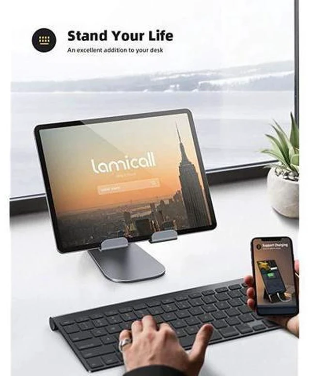 Alt view image 3 of 7 - Tablet Stand Adjustable Tablet Stand Desktop Stand Holder Dock Suitable to New iPad 2017 Pro 97 105 Air Mini 2 3 4 Kindle Nexus Accessories Tab EReader 413 inch Gray