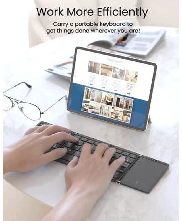 Alt view image 4 of 7 - Artciety Foldable Bluetooth Keyboard, Folding Portable Wireless Keyboard with touchpad,Travel pocket Keyboard for IOS Android Windows Mac Smartphone Tablet & Laptop, Sync Up to 3 Devices, Black