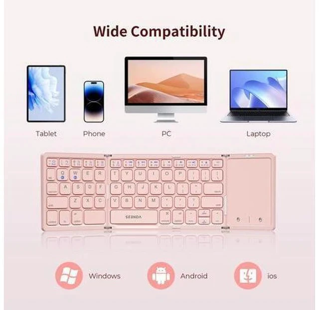 Alt view image 5 of 7 - Foldable Bluetooth Keyboard - Multi-Device Mini Wireless Keyboard with Touchpad, Pocket-Sized Travel Keyboard Compatible with iPad, iPhone, Tablet, Smartphone, iOS, Android, Windows - Pink