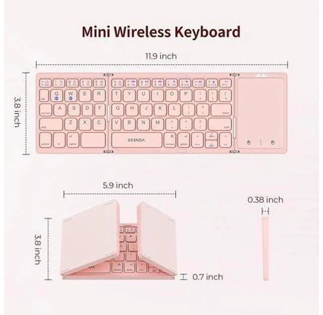 Alt view image 4 of 7 - Foldable Bluetooth Keyboard - Multi-Device Mini Wireless Keyboard with Touchpad, Pocket-Sized Travel Keyboard Compatible with iPad, iPhone, Tablet, Smartphone, iOS, Android, Windows - Pink