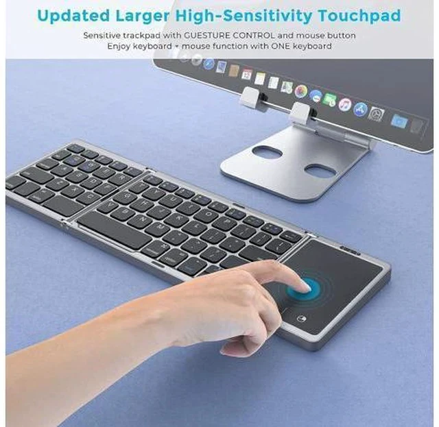 Alt view image 5 of 7 - Foldable Bluetooth Keyboard for Travel Tri-Folding Wireless Portable Keyboard with Touchpad Rechargeable Multi-Device Small Keyboard for Laptop Tablet PC Smartphone Windows iOS Android