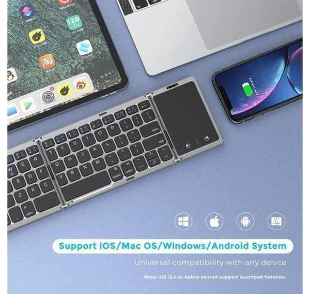 Alt view image 4 of 7 - Foldable Bluetooth Keyboard for Travel Tri-Folding Wireless Portable Keyboard with Touchpad Rechargeable Multi-Device Small Keyboard for Laptop Tablet PC Smartphone Windows iOS Android