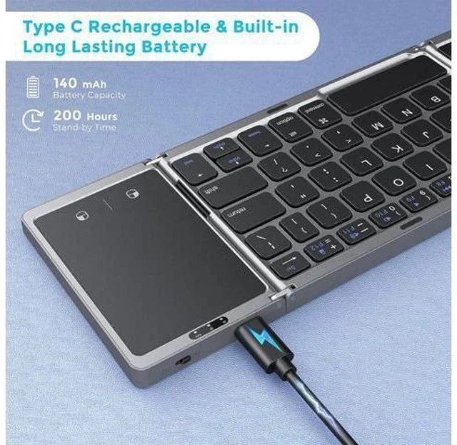 Alt view image 6 of 7 - Foldable Bluetooth Keyboard for Travel Tri-Folding Wireless Portable Keyboard with Touchpad Rechargeable Multi-Device Small Keyboard for Laptop Tablet PC Smartphone Windows iOS Android