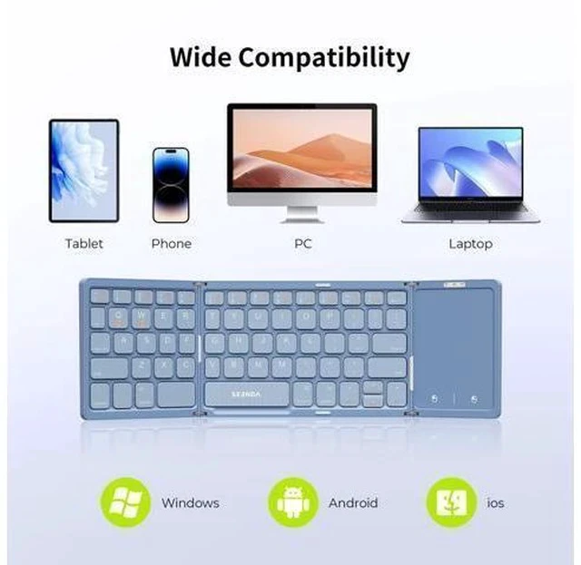 Alt view image 4 of 7 - Foldable Bluetooth Keyboard - Multi-Device Mini Wireless Keyboard with Touchpad, Pocket-Sized Travel Keyboard Compatible with iPad, iPhone, Tablet, Smartphone, iOS, Android, Windows - Blue