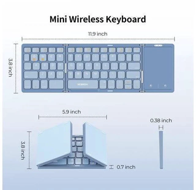 Alt view image 5 of 7 - Foldable Bluetooth Keyboard - Multi-Device Mini Wireless Keyboard with Touchpad, Pocket-Sized Travel Keyboard Compatible with iPad, iPhone, Tablet, Smartphone, iOS, Android, Windows - Blue