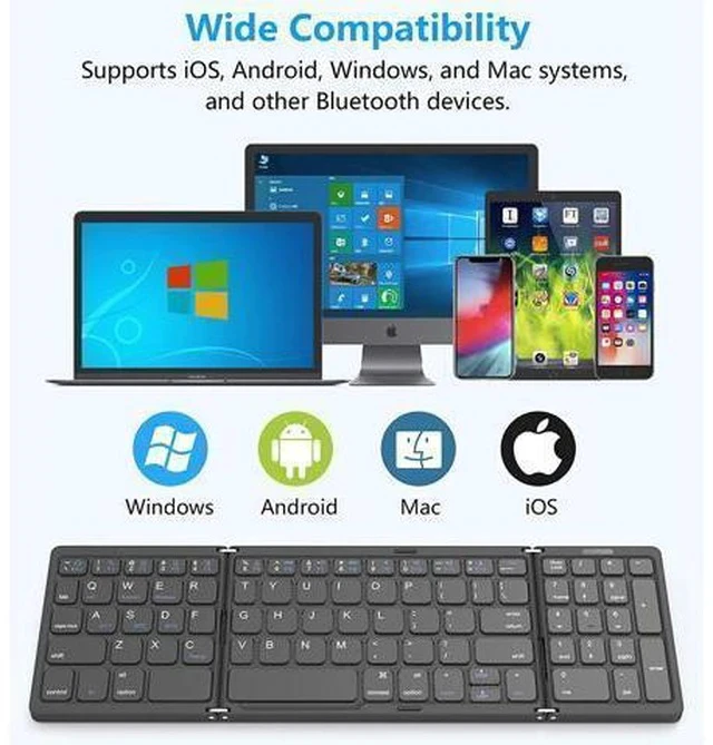 Alt view image 2 of 7 - Foldable Bluetooth Keyboard, Foldable Wireless Portable Keyboard with Numeric Keypad, USB-C Rechargeable for iOS, Android, Windows System Laptop Tablet Smartphone Device