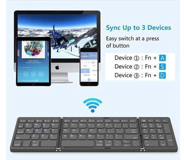 Alt view image 3 of 7 - Foldable Bluetooth Keyboard, Foldable Wireless Portable Keyboard with Numeric Keypad, USB-C Rechargeable for iOS, Android, Windows System Laptop Tablet Smartphone Device