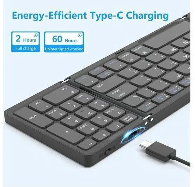 Alt view image 7 of 7 - Foldable Bluetooth Keyboard, Foldable Wireless Portable Keyboard with Numeric Keypad, USB-C Rechargeable for iOS, Android, Windows System Laptop Tablet Smartphone Device