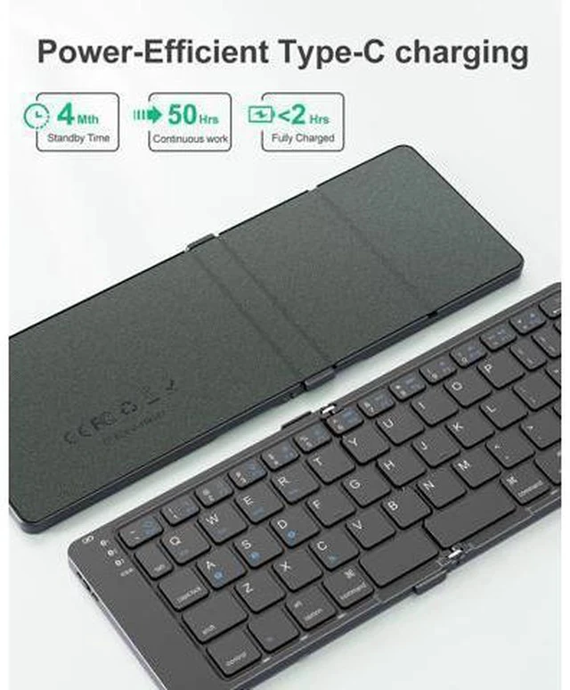 Alt view image 3 of 7 - Rovinda Foldable Bluetooth Keyboard, Portable Wireless Folding Keyboard (BT5.1 x 3), Pocket-Sized & Ultra-Slim, USB-C Rechargeable for iOS, Android, Windows Mac OS Laptop Tablet Smartphone, Green