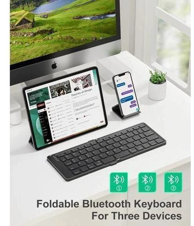 Alt view image 7 of 7 - Rovinda Foldable Bluetooth Keyboard, Portable Wireless Folding Keyboard (BT5.1 x 3), Pocket-Sized & Ultra-Slim, USB-C Rechargeable for iOS, Android, Windows Mac OS Laptop Tablet Smartphone, Green