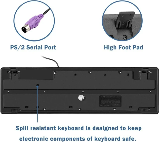 Alt view image 2 of 4 - MCSaite Wired PS2 104 Keys Computer Keyboard with Stands,Black,Waterproof - US Layout Compatible for Windows, PC, Laptop