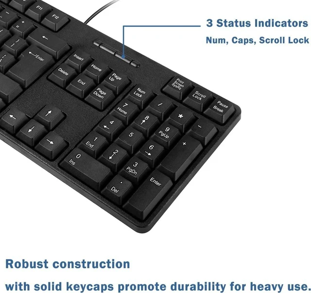 Alt view image 3 of 4 - MCSaite Wired PS2 104 Keys Computer Keyboard with Stands,Black,Waterproof - US Layout Compatible for Windows, PC, Laptop