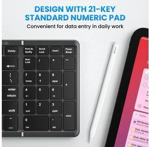 Alt view image 3 of 7 - Folding Bluetooth Keyboard, Sync Up to 3 Devices with Numeric Keypad, Rechargeable Portable Travel Keyboard for Windows iOS Android Tablet Smartphone Laptop, Black (3 Folding keyboard BT5.1 x 3)