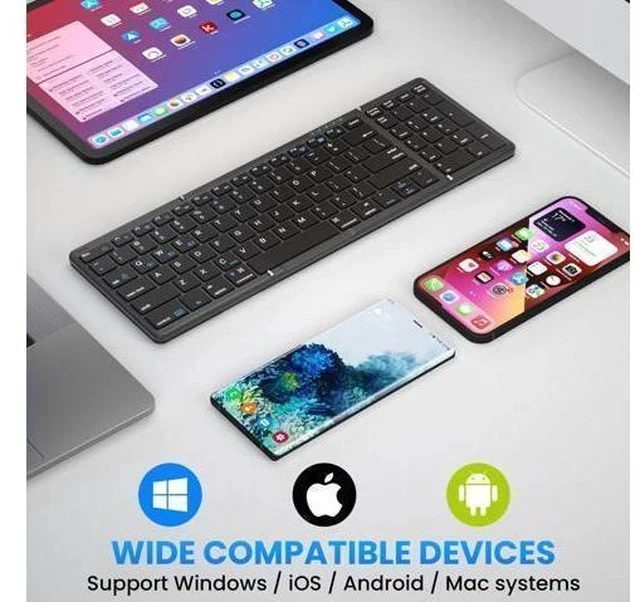 Alt view image 4 of 7 - Folding Bluetooth Keyboard, Sync Up to 3 Devices with Numeric Keypad, Rechargeable Portable Travel Keyboard for Windows iOS Android Tablet Smartphone Laptop, Black (3 Folding keyboard BT5.1 x 3)