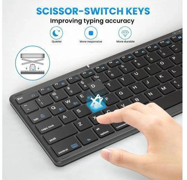 Alt view image 5 of 7 - Folding Bluetooth Keyboard, Sync Up to 3 Devices with Numeric Keypad, Rechargeable Portable Travel Keyboard for Windows iOS Android Tablet Smartphone Laptop, Black (3 Folding keyboard BT5.1 x 3)