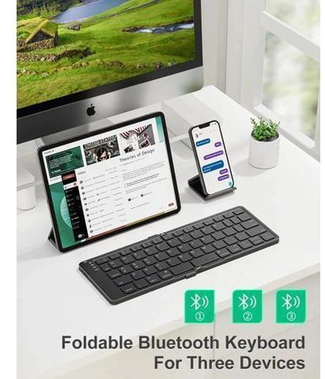 Alt view image 2 of 7 - Rovinda Foldable Bluetooth Keyboard, Portable Wireless Folding Keyboard (BT5.1 x 3), Pocket-Sized & Ultra-Slim, USB-C Rechargeable for iOS, Android, Windows Mac OS Laptop Tablet Smartphone, Green