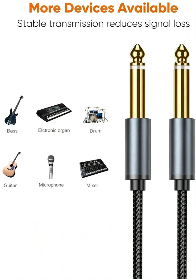 Alt view image 2 of 7 - 10FT/3M Nylon Braided 1/4 Inch TS Guitar Instrument Cable, 6.35mm Straight Male to Male Mono Audio Cord for Electric Guitar Bass Keyboard Mixer Amplifier Speaker Equalizer